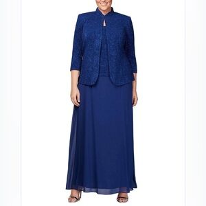 ALEX EVENINGS PURPLE MAXI FORMAL DRESS WITH BEADED JACKET SZ 8P